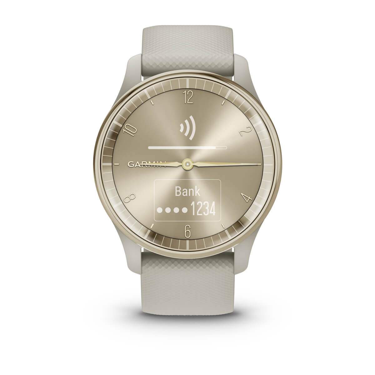 Garmin vívomove Trend Hybrid Smartwatch – Cream Gold Stainless Steel Bezel with French Gray Case and Silicone Band