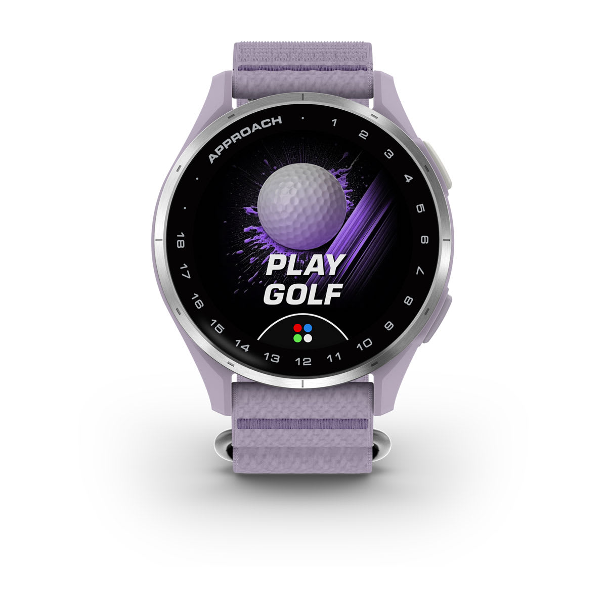 Garmin Approach J1 Junior GPS Golf Smartwatch – Silver Aluminum Bezel with Lilac ComfortFit Fabric Band