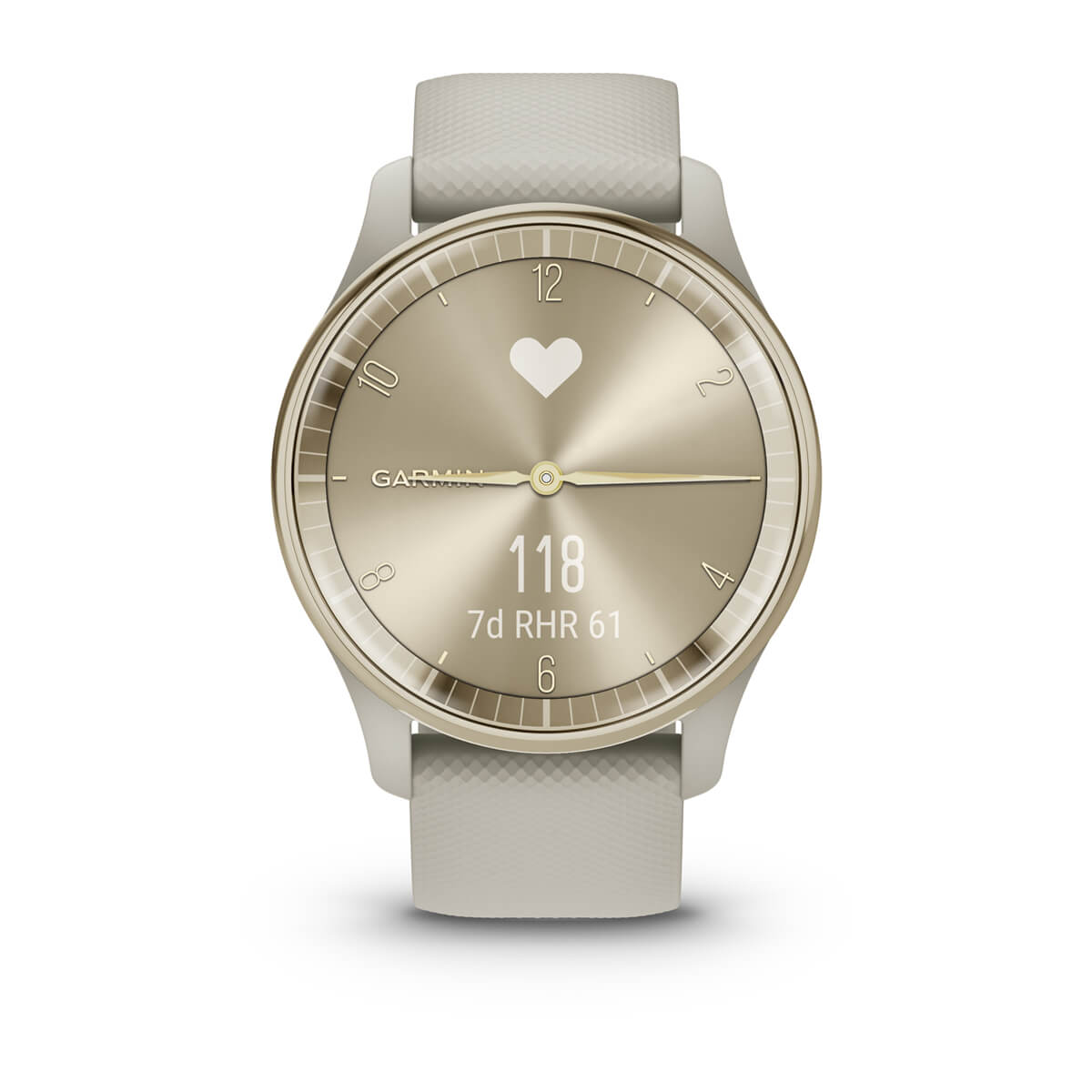 Garmin vívomove Trend Hybrid Smartwatch – Cream Gold Stainless Steel Bezel with French Gray Case and Silicone Band