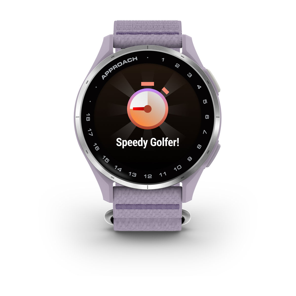 Garmin Approach J1 Junior GPS Golf Smartwatch – Silver Aluminum Bezel with Lilac ComfortFit Fabric Band