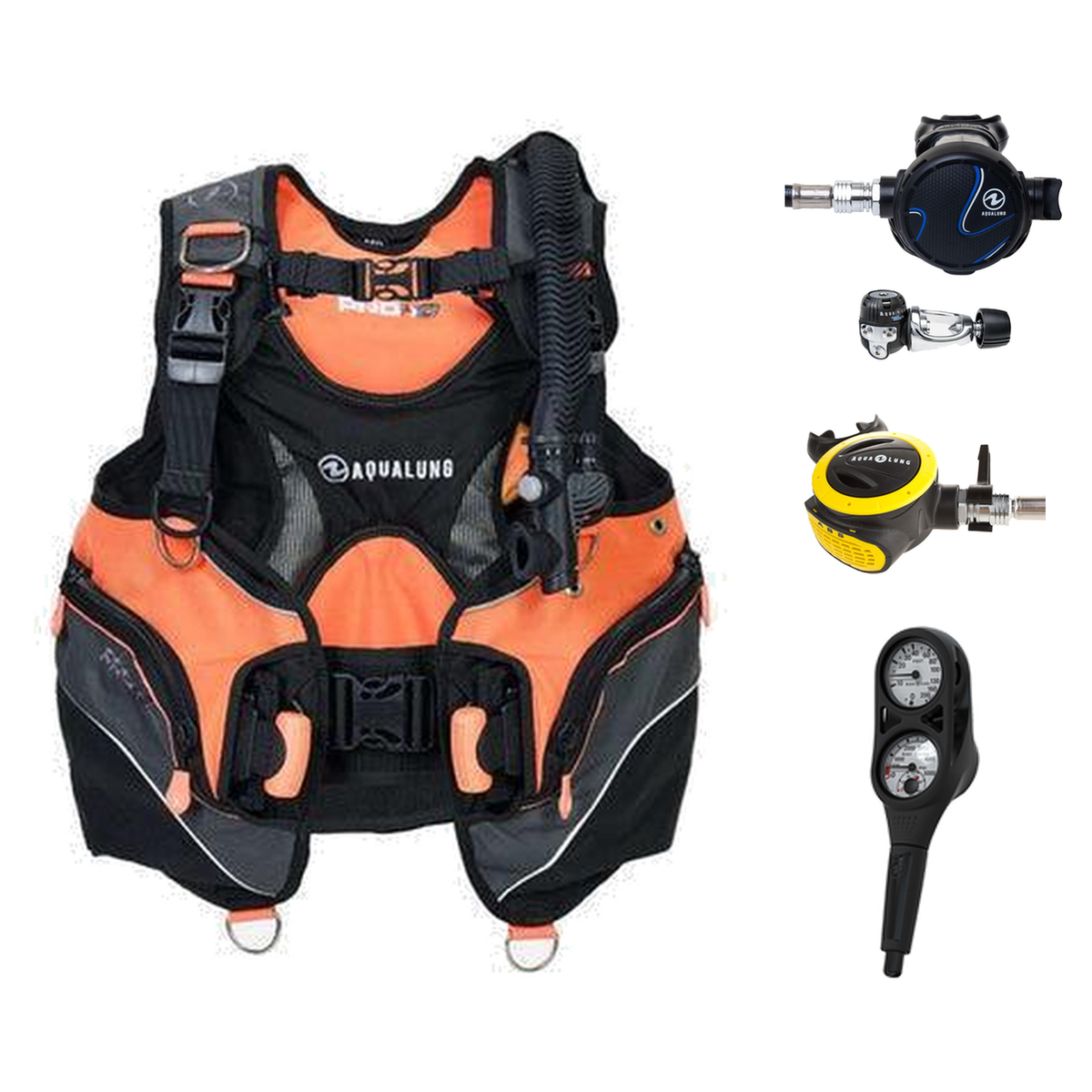 Aqualung Regulator + BCD Scuba Package – Pro HD Womens BCD + LEG3ND Regulator + Octopus + Console — Black/Coral, Aqualung Ti…
