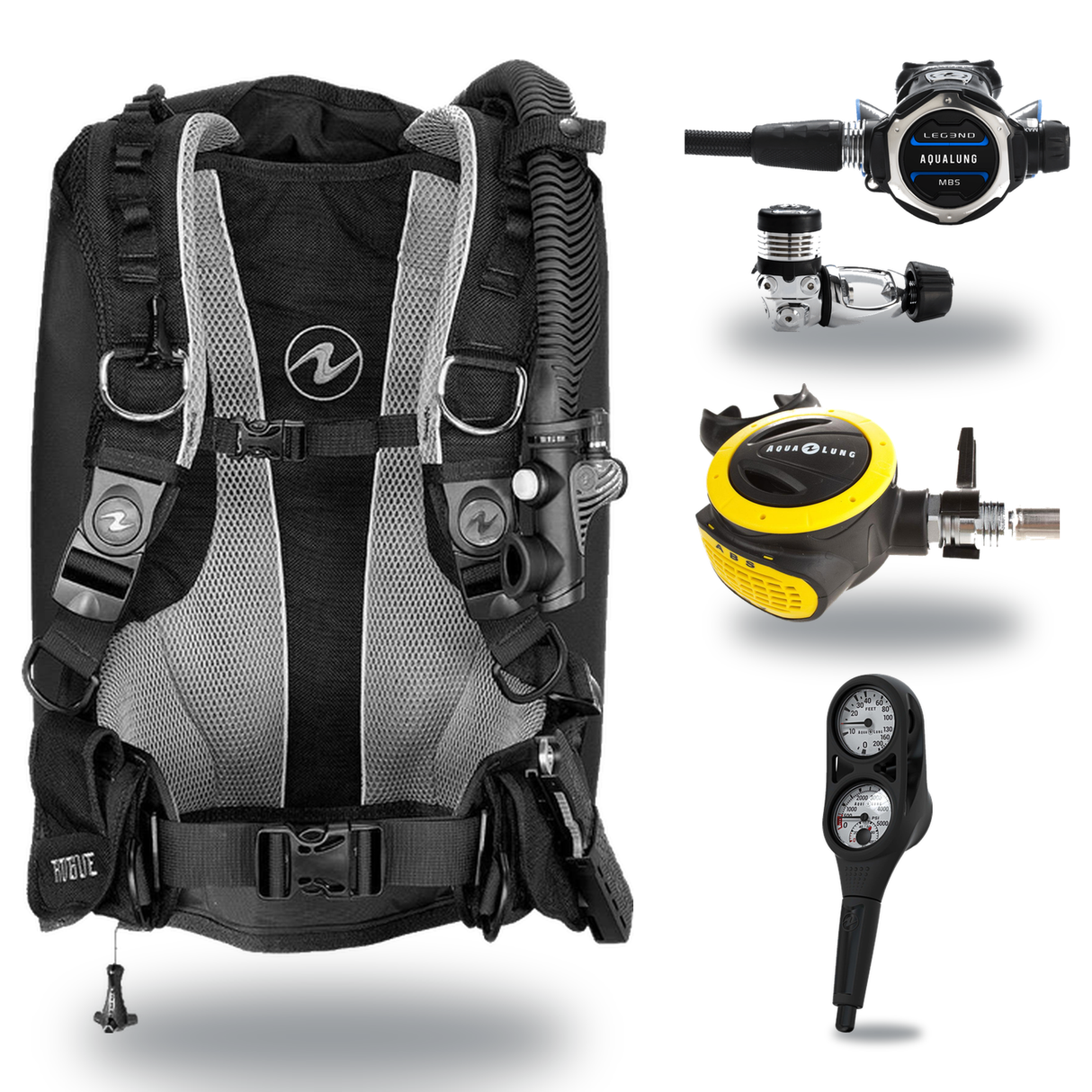 Aqualung Regulator + BCD Scuba Package – Rogue BCD + LEG3ND MBS Regulator + Octopus + Console — includes Aqualung Rogue BCD…