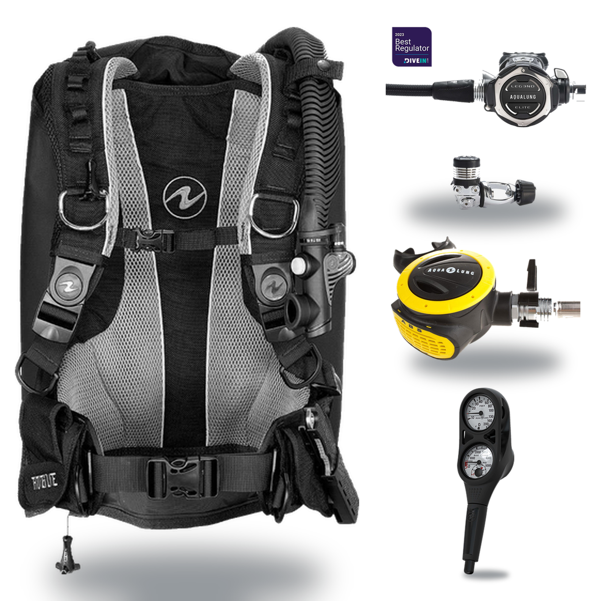 Aqualung Regulator + BCD Scuba Package – Rogue BCD + LEG3ND MBS Regulator + Octopus + Console — Aqualung LEG3ND Elite