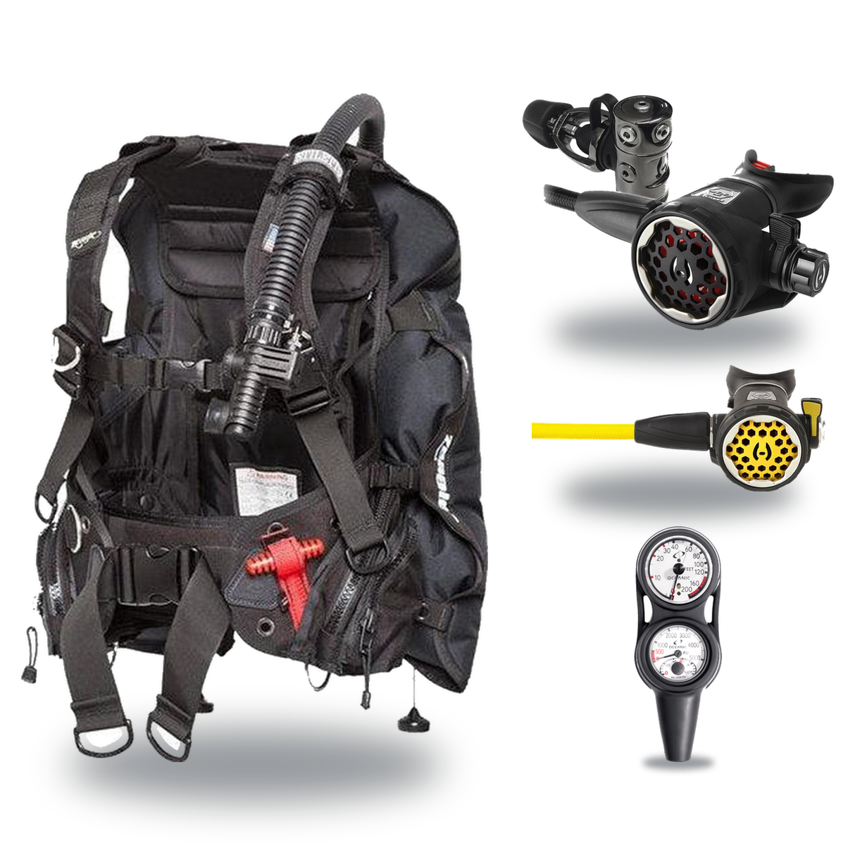 Hollis Regulator + BCD Scuba Package – HD-200 BCD + 150LX DC7 Regulator + 150LX Stainless Steel Octopus + Maxdepth Gauge Con…