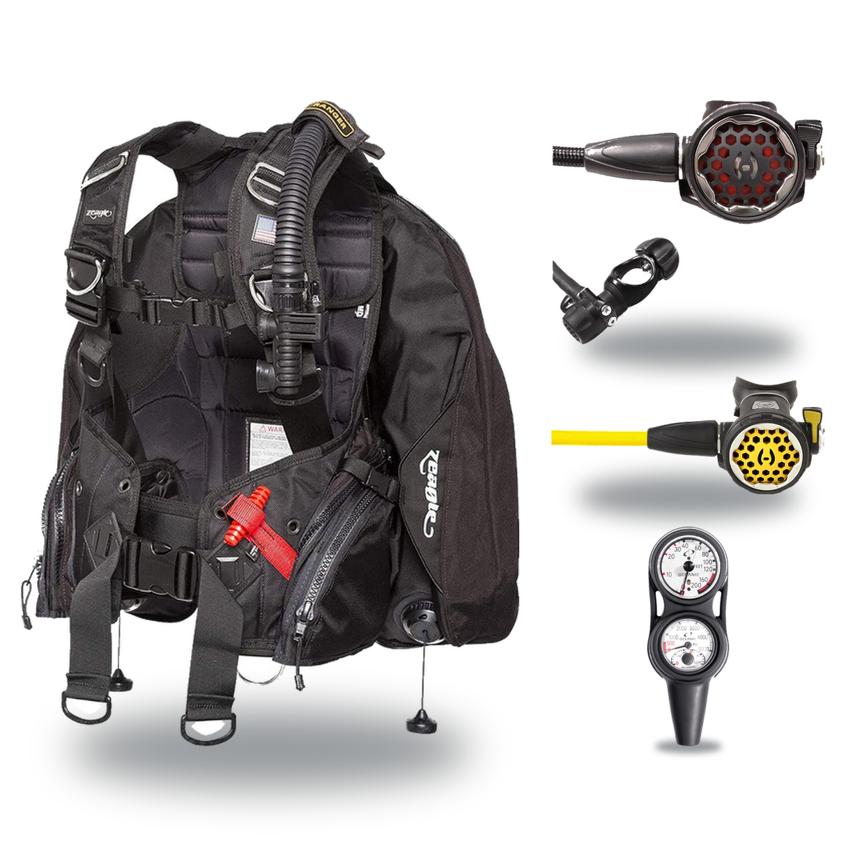 Hollis Regulator + BCD Scuba Package – HD-200 BCD + 150LX DC7 Regulator + 150LX Stainless Steel Octopus + Maxdepth Gauge Con…