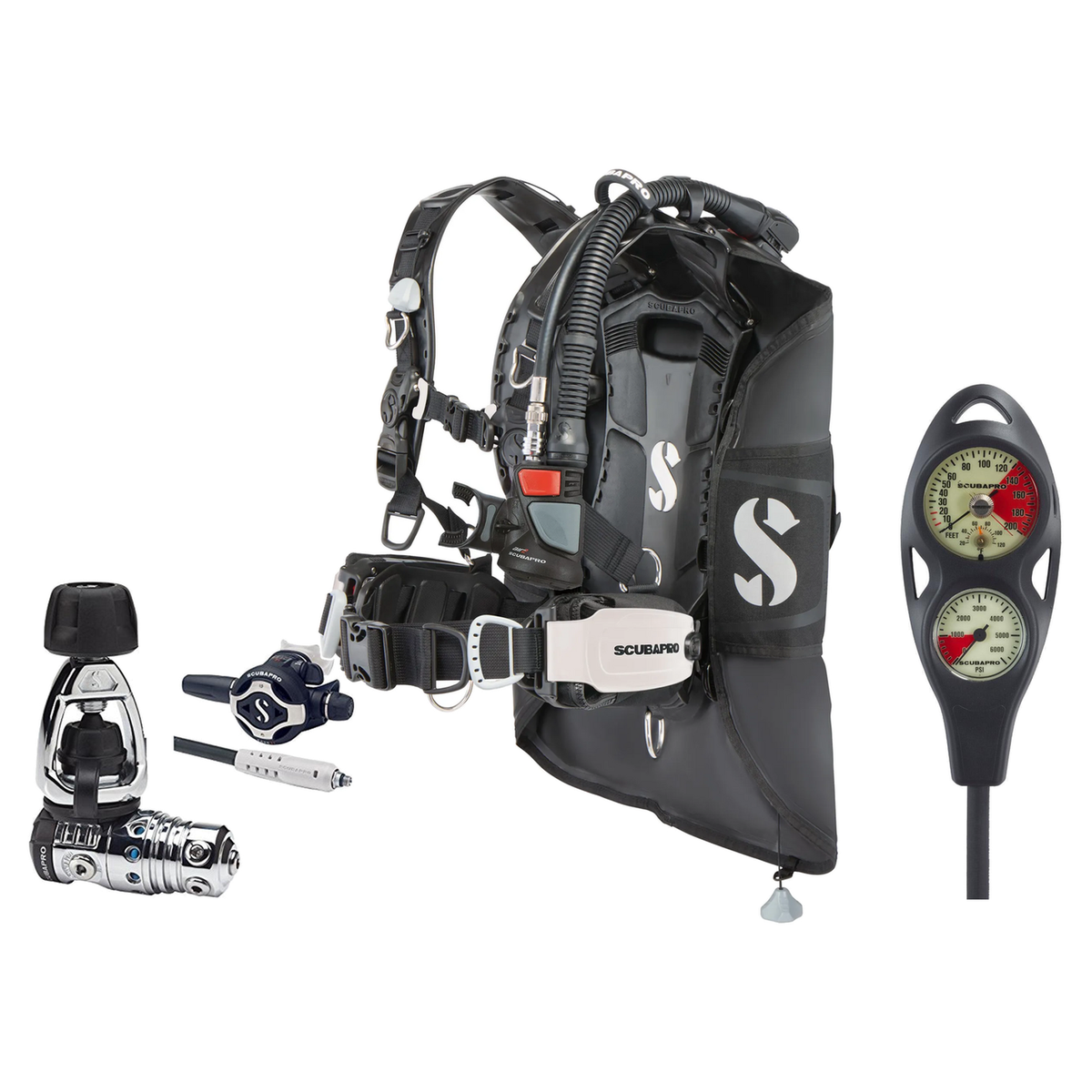 Scubapro Regulator + BCD Scuba Package – Hydros Pro 2 Air2 BCD + MK25 EVO/S620 Ti Regulator + 2-Gauge Console — White