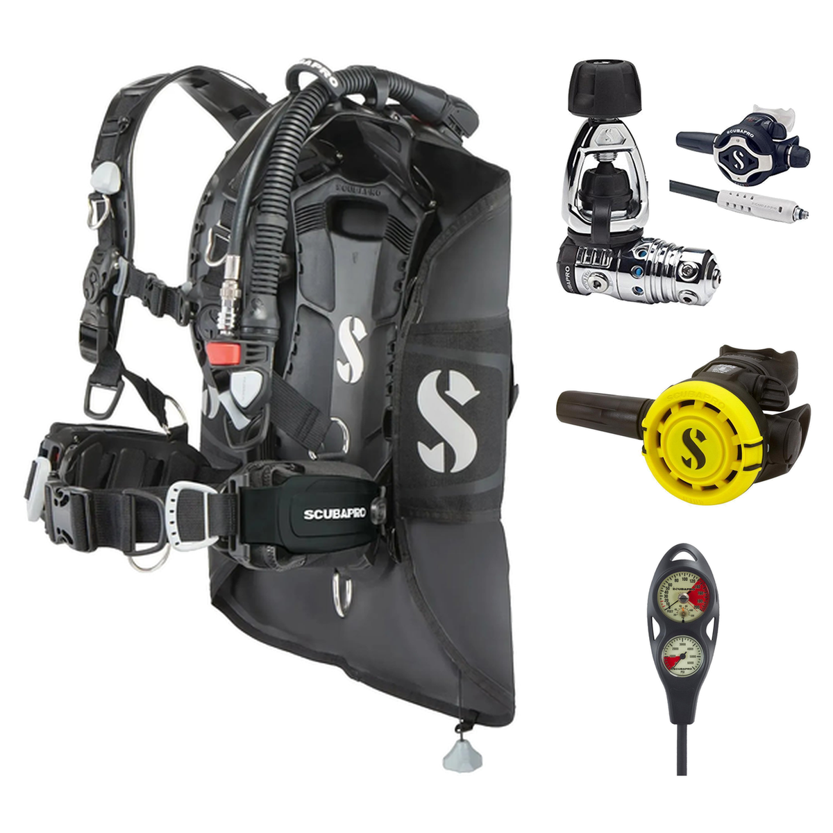 Scubapro Regulator + BCD Scuba Package – Hydros Pro 2 BPI BCD + MK25 EVO/S620 Ti Regulator + R105 Octopus + 2-Gauge Console…