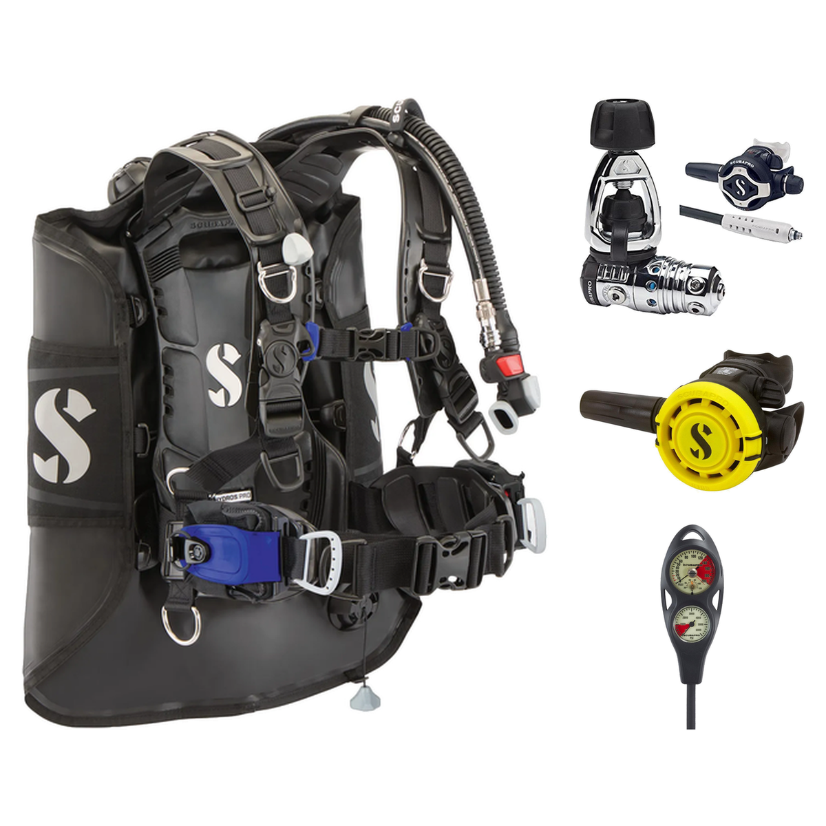 Scubapro Regulator + BCD Scuba Package – Hydros Pro 2 (Mini Monorail) BCD + MK25 EVO/S620 Ti Regulator + R105 Octopus + 2-Ga…