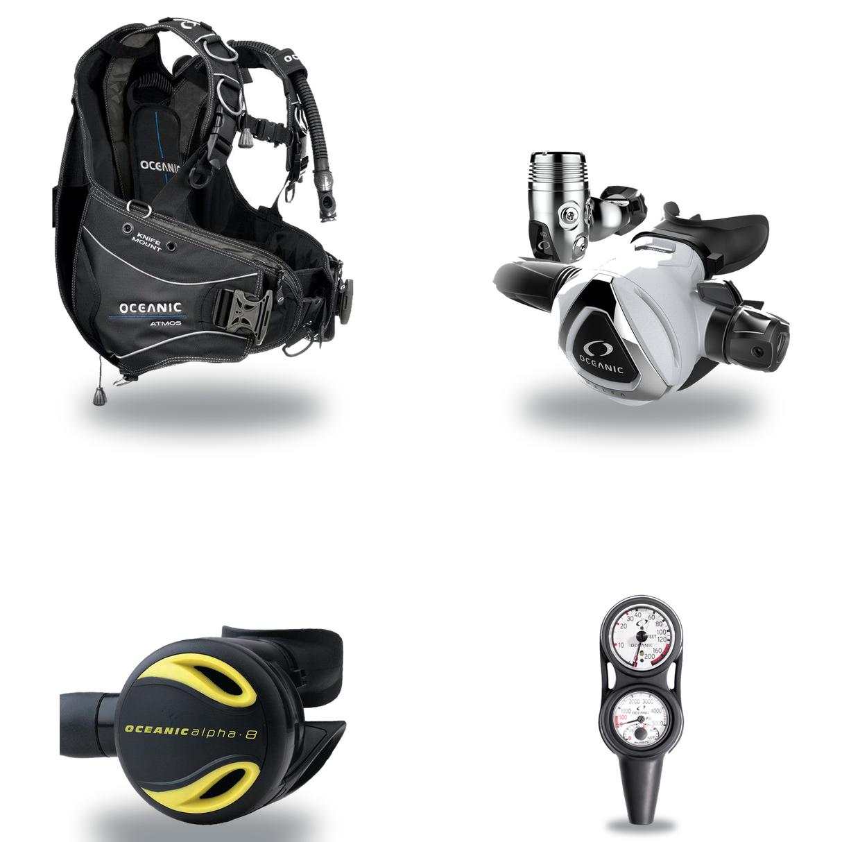 Oceanic Regulator + BCD Scuba Package – Atmos BCD + Delta 5 + EDX Regulator + Alpha 8 Octopus + Maxdepth Gauge Console — inc…