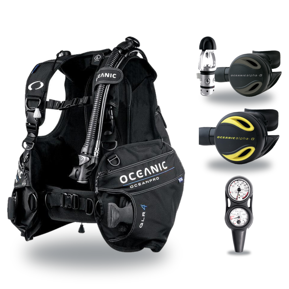 Oceanic Regulator + BCD Scuba Package – Biolite Mens BCD + ZEO FDX-I Regulator + Alpha 8 Octopus + Maxdepth Gauge Console —…