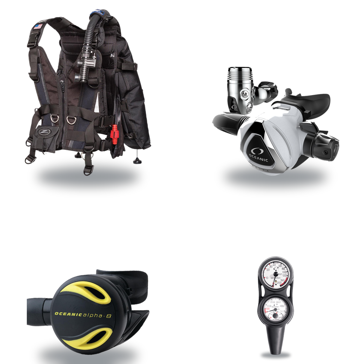 Oceanic Regulator + BCD Scuba Package – Hera BCD + Delta 5 + EDX Regulator + Alpha 8 Octopus + Maxdepth Gauge Console — Zeag…