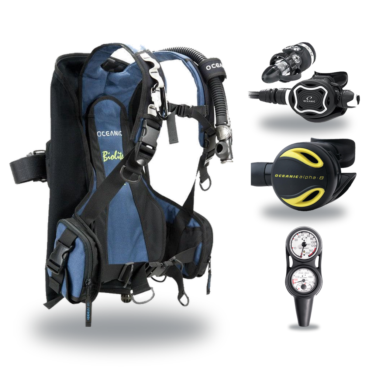 Oceanic Regulator + BCD Scuba Package – OceanPro BCD + Delta 5 + EDX Regulator + Alpha 8 Octopus + Maxdepth Gauge Console —…