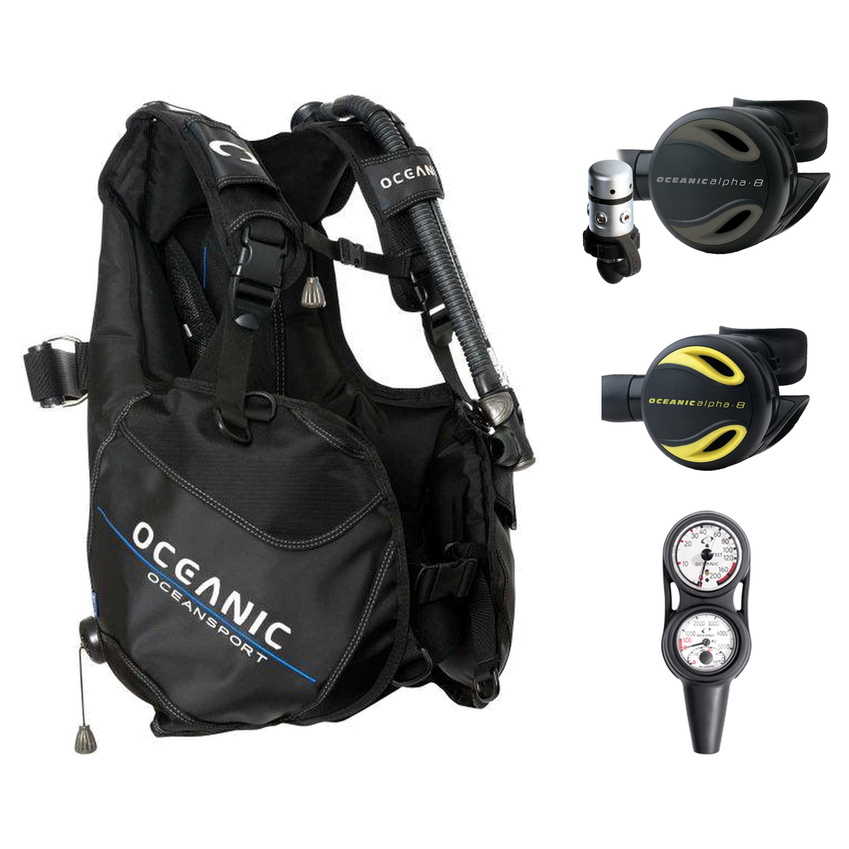 Oceanic Regulator + BCD Scuba Package – Oceansport BCD + Alpha 8 + SP5 Regulator + Alpha 8 Octopus + Maxdepth Gauge Console…