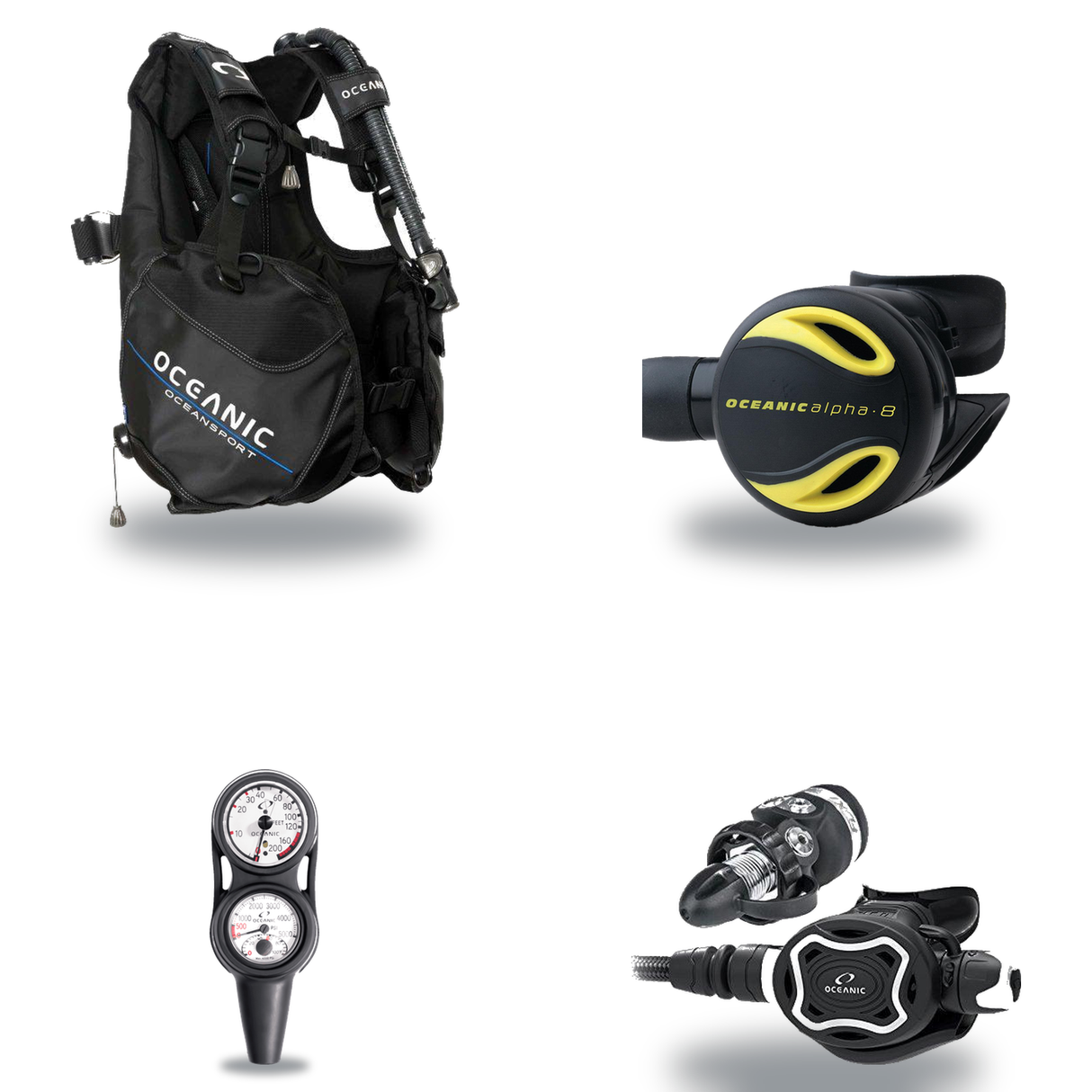 Oceanic Regulator + BCD Scuba Package – Oceansport BCD + Alpha 8 + SP5 Regulator + Alpha 8 Octopus + Maxdepth Gauge Console…