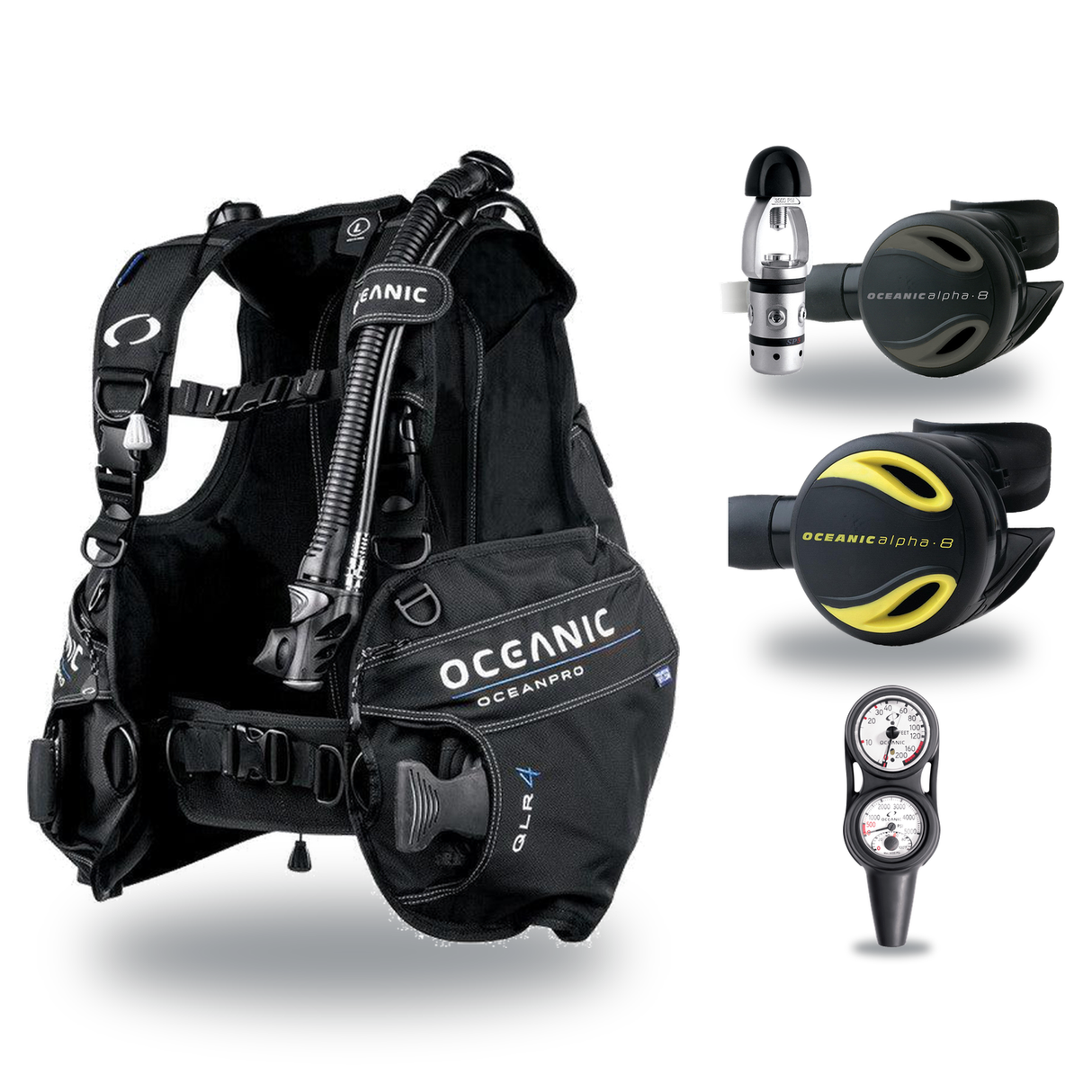 Oceanic Regulator + BCD Scuba Package – Oceansport BCD + Alpha 8 + SP5 Regulator + Alpha 8 Octopus + Maxdepth Gauge Console…