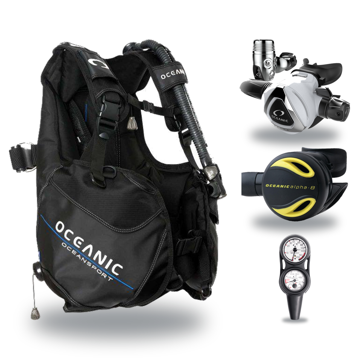 Oceanic Regulator + BCD Scuba Package – Oceansport BCD + Alpha 8 + SP5 Regulator + Alpha 8 Octopus + Maxdepth Gauge Console…