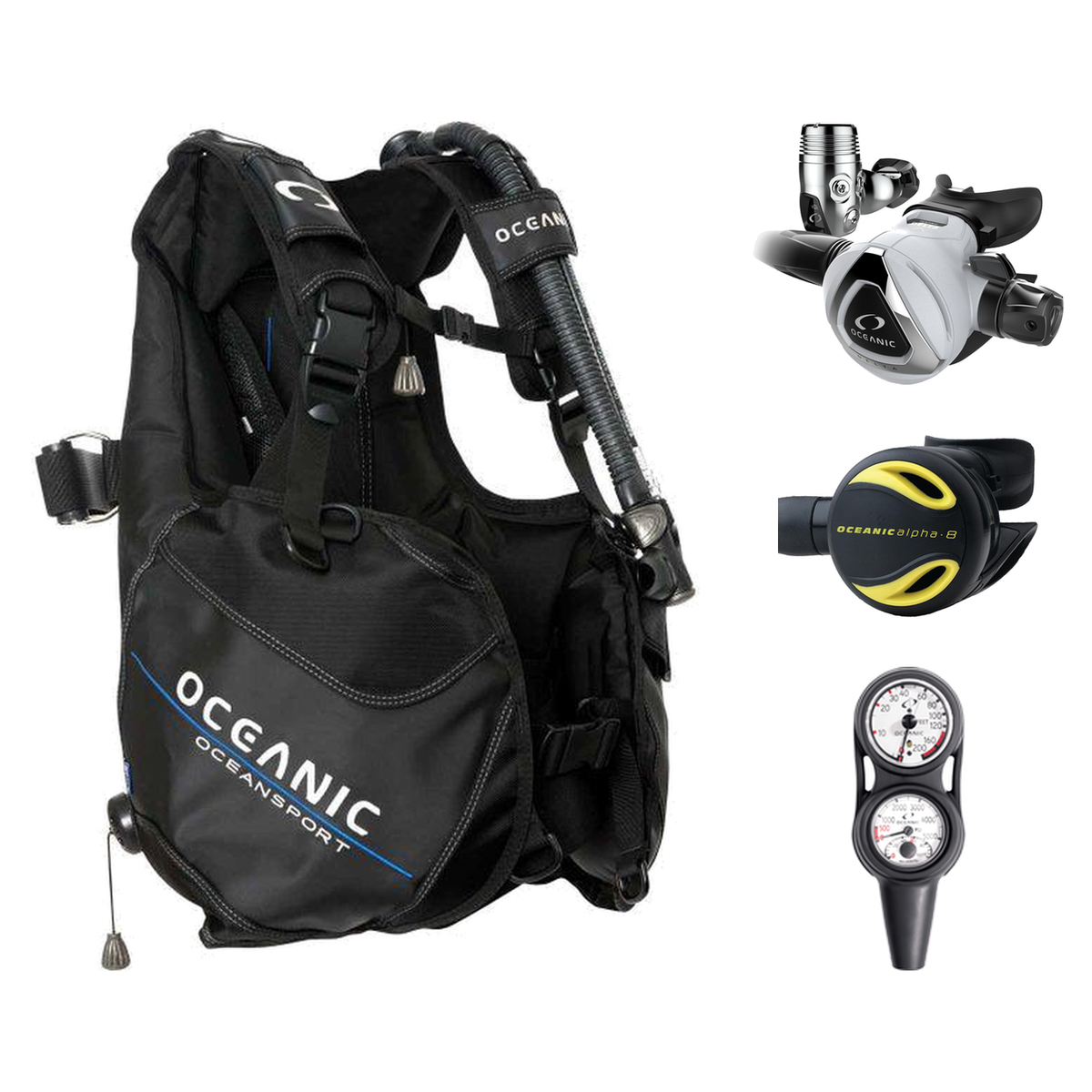 Oceanic Regulator + BCD Scuba Package – Oceansport BCD + Alpha 8 + SP5 Regulator + Alpha 8 Octopus + Maxdepth Gauge Console…