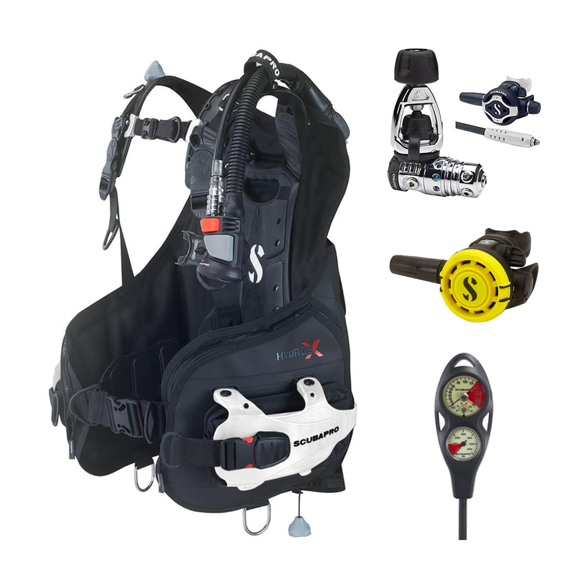 Scubapro Regulator + BCD Scuba Package – Hydros X Air2 Men's with Color Kit Installed + MK25 EVO/S620 Ti Regulator + R105 Oc…