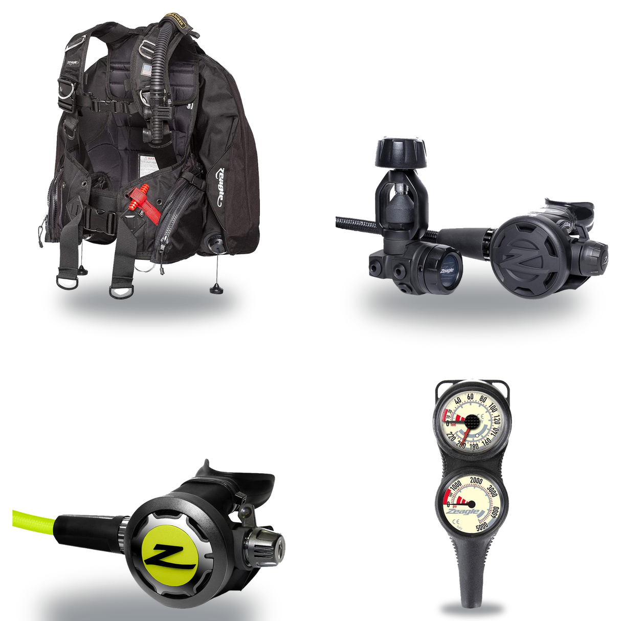 Zeagle Regulator + BCD Package – Ranger BCD + F8 Regulator + Onyx II Octopus + Combo 2 Gauge Console — includes Zeagle Range…