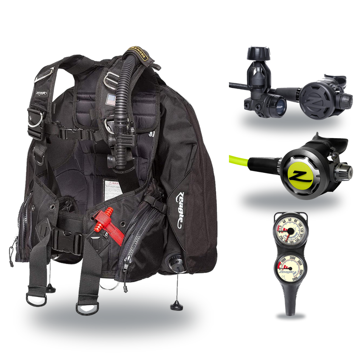 Zeagle Regulator + BCD Scuba Package – Ranger LTD BCD + F8 Regulator + Onyx II Octopus + Combo 2 Gauge Console — Zeagle Rang…