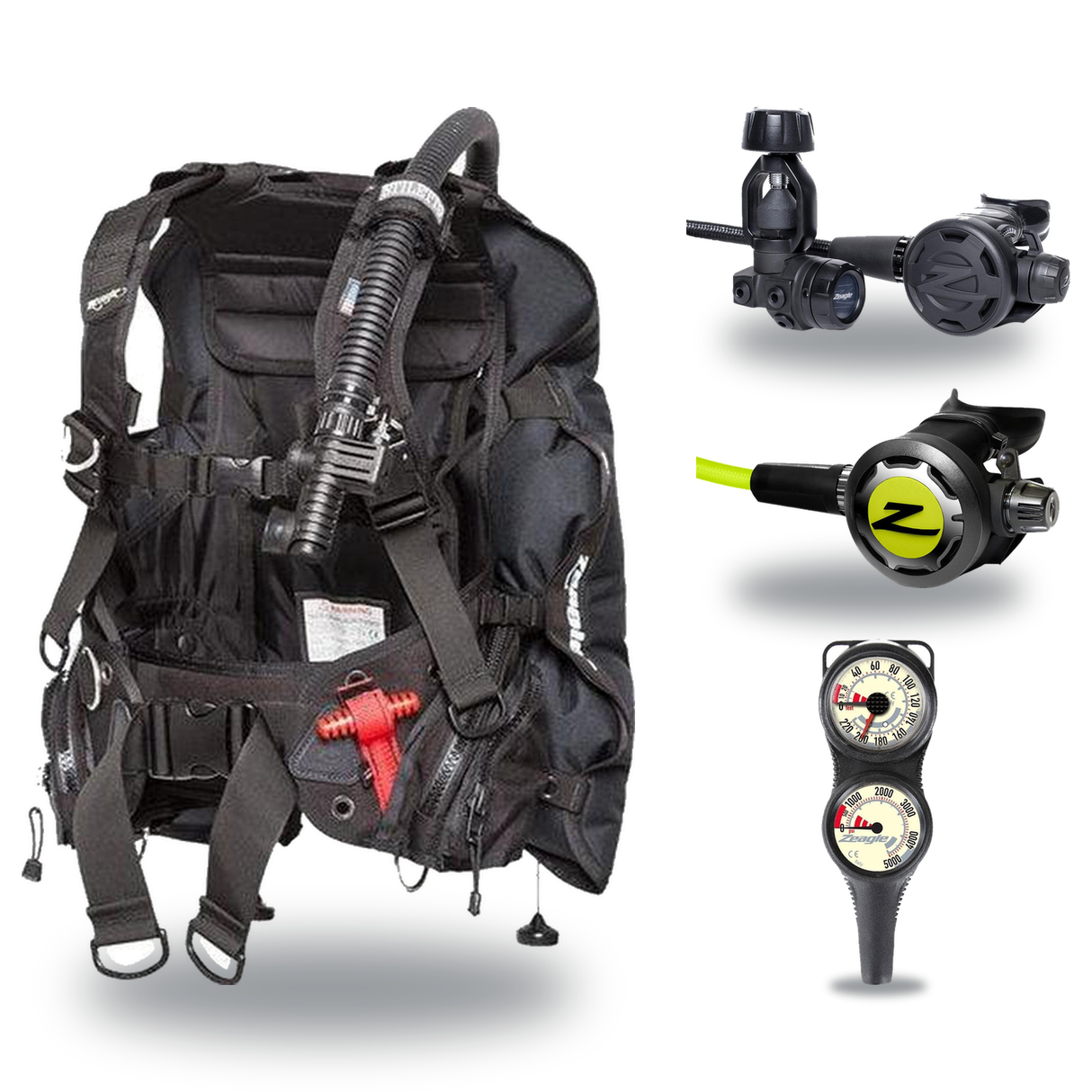 Zeagle Regulator + BCD Scuba Package – Stiletto BCD + F8 Regulator + Onyx II Octopus + Combo 2 Gauge Console — includes Zeag…