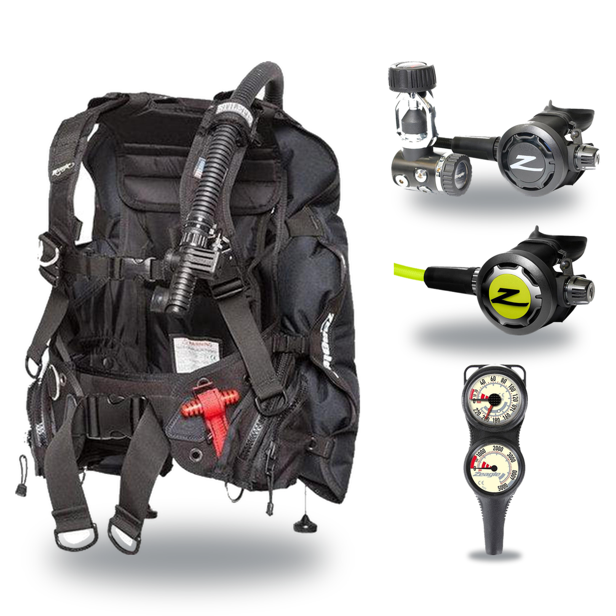 Zeagle Regulator + BCD Scuba Package – Stiletto BCD + F8 Regulator + Onyx II Octopus + Combo 2 Gauge Console — Zeagle Stilet…