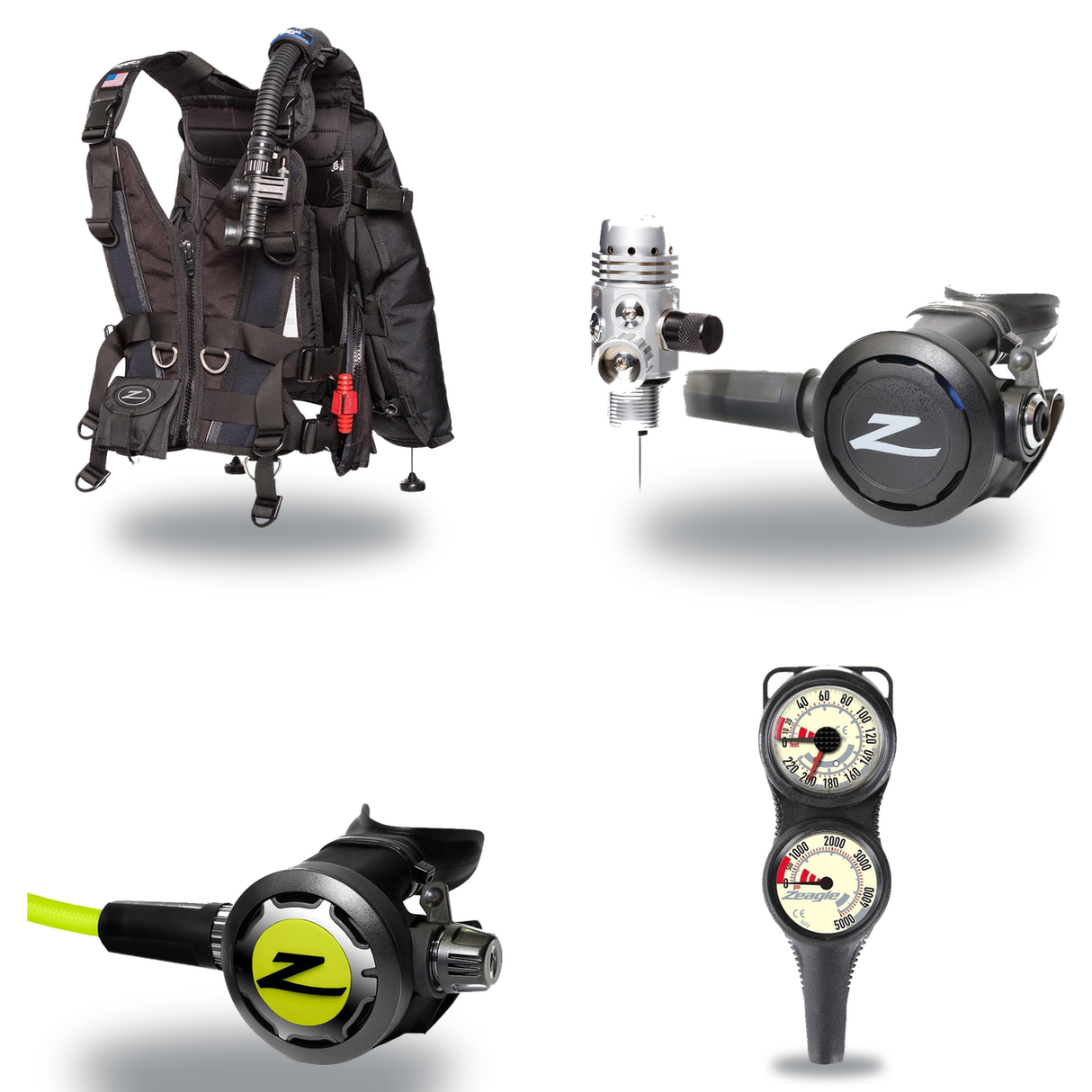 Zeagle Regulator + BCD Scuba Package – Zena BCD + Onyx II Regulator + Onyx II Octopus + Combo 2 Gauge Console — Zeagle Zena,…