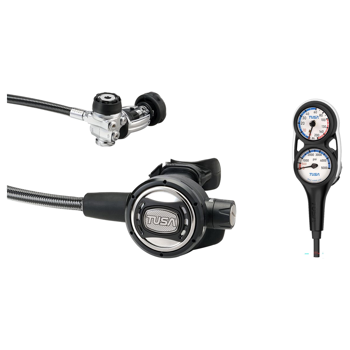 Tusa Regulator + Gauge Console Package – RS-609U Regulator + 3-Gauge (Pressure, Depth, Compass) — includes Tusa RS-609U Comp…