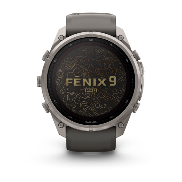 Garmin fenix 9 Pro – inReach, Solar, 51 mm Titanium with Pebble Gray/Silver Gray Silico — right profile