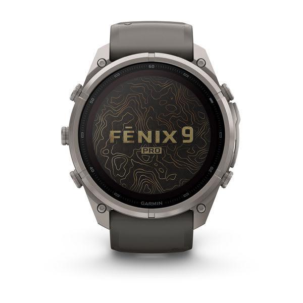 Garmin fenix 9 Pro – inReach, Solar, 51 mm Titanium with Pebble Gray/Silver Gray Silico — right profile
