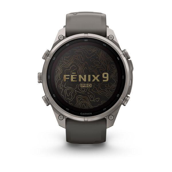 Garmin fenix 9 Pro – Solar, 47 mm Titanium with Pebble Gray/Silver Gray Silicone Band — right profile