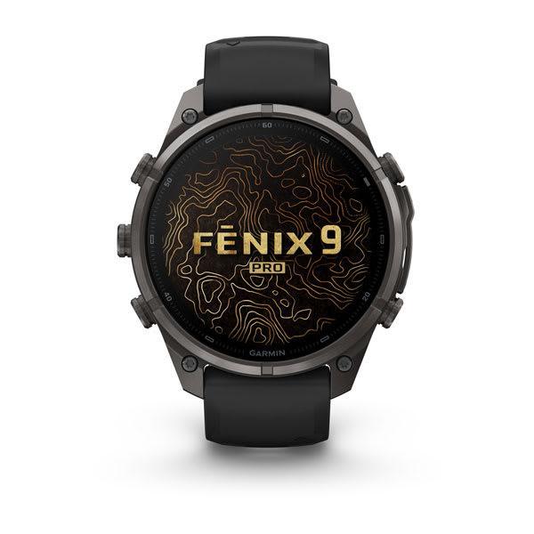 Garmin fenix 9 Pro – inReach, 47 mm Carbon Gray DLC Titanium with Black/Pebble Gray Sil — right profile