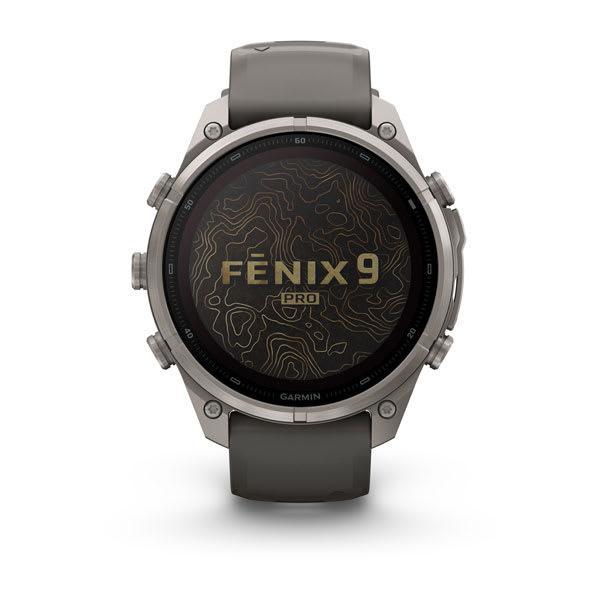 Garmin fenix 9 Pro – inReach, Solar, 47 mm Titanium with Pebble Gray/Silver Gray Silico — right profile
