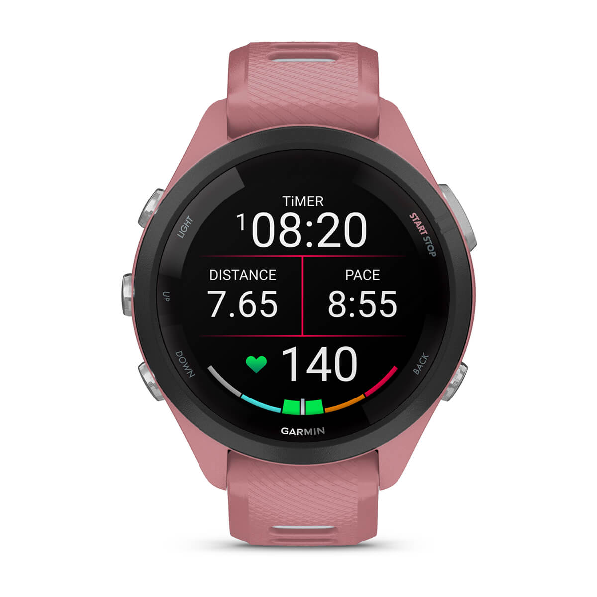 Garmin Forerunner 265 AMOLED GPS Running Smartwatch – 42 mm / Light Pink / Whitestone