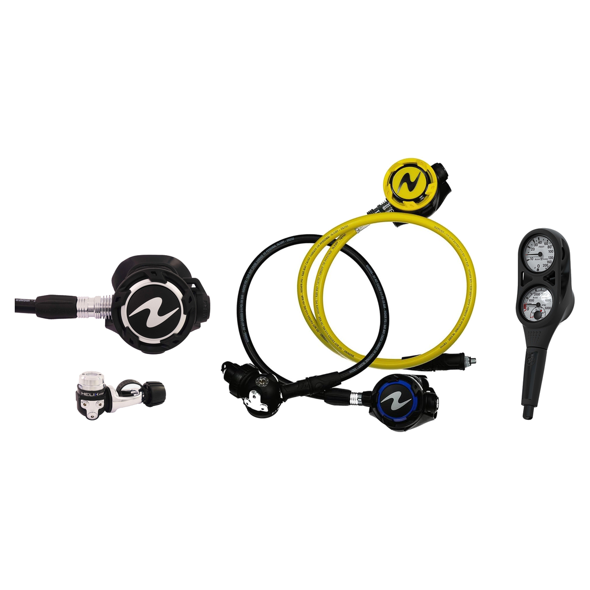 Aqualung Complete Regulator Set – Helix Pro Regulator + Helix Stage 3 Black + Octopus + 2-Gauge Console — YOKE