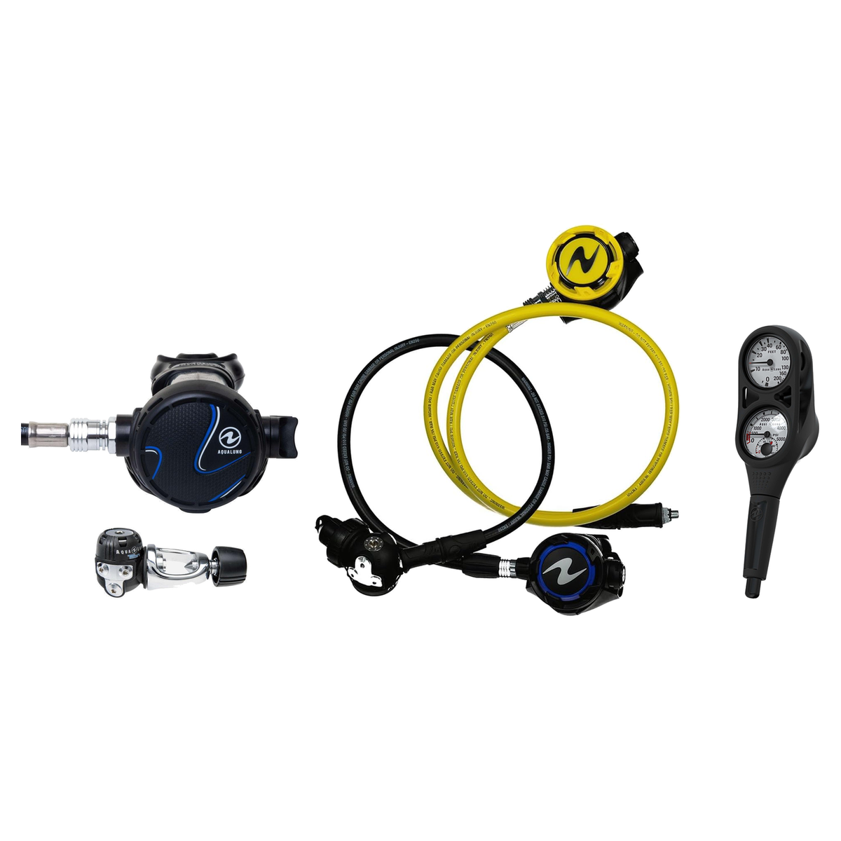 Aqualung Complete Regulator Set – TITAN Regulator + Helix Stage 3 Black + Octopus + 2-Gauge Console — YOKE