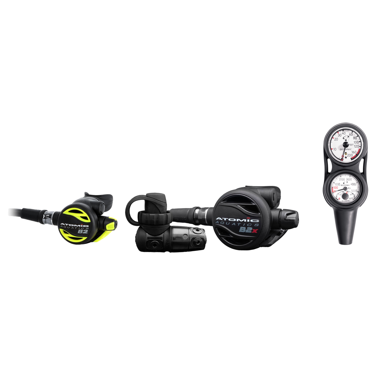 Atomic Complete Regulator Set – B2x Unsealed Black Regulator + B2 Octopus + Maxdepth Console — includes Atomic Aquatics B2x…