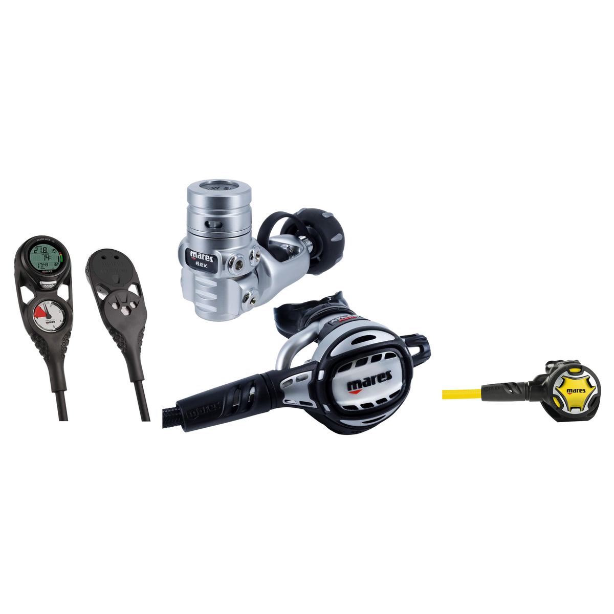 Mares Complete Regulator Set – Atlas ADJ 62X TBP Regulator + Dual Octopus + Mission 2 Console — includes Mares Atlas ADJ 62X…