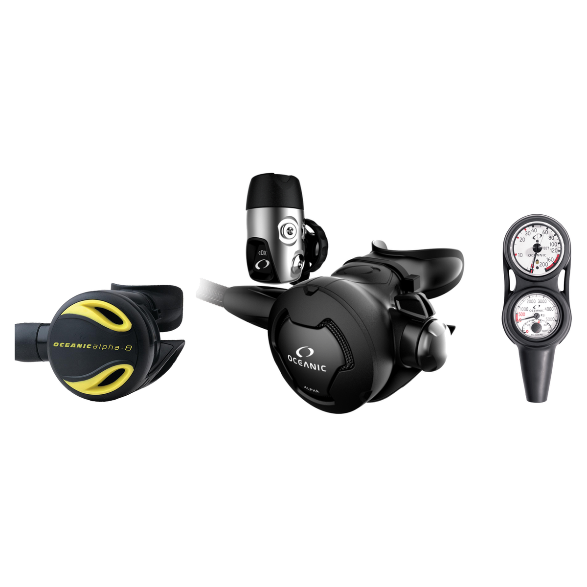 Oceanic Complete Regulator Set – Alpha 10 and cDx Regulator + Alpha 8 Octopus + Maxdepth Console — DIN