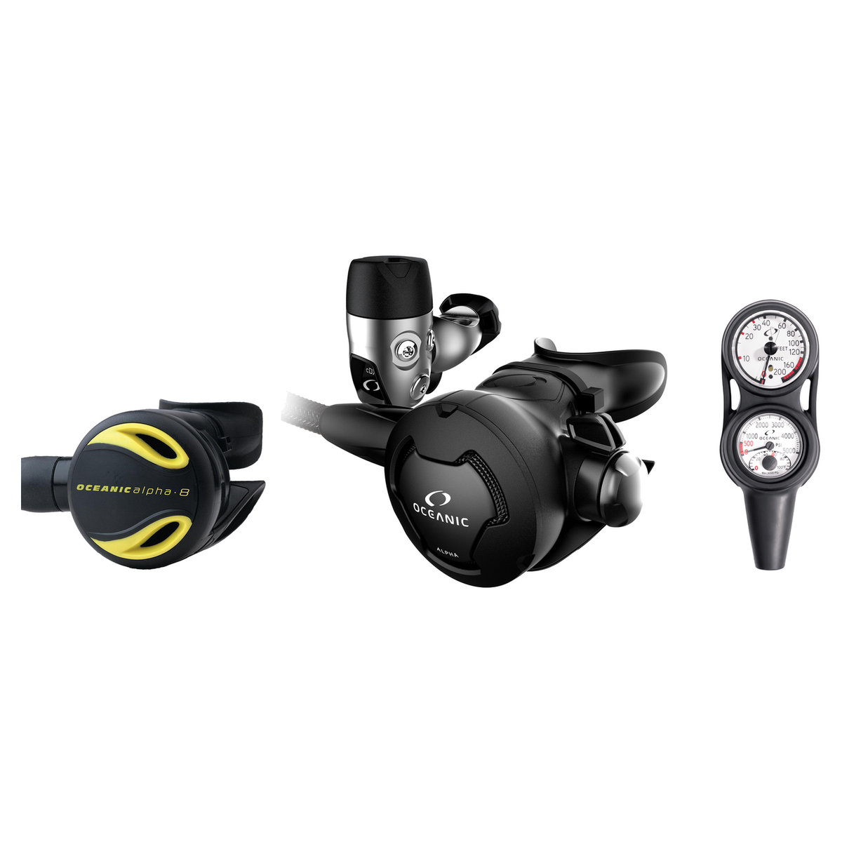Oceanic Complete Regulator Set – Alpha 10 and cDx Regulator + Alpha 8 Octopus + Maxdepth Console — YOKE