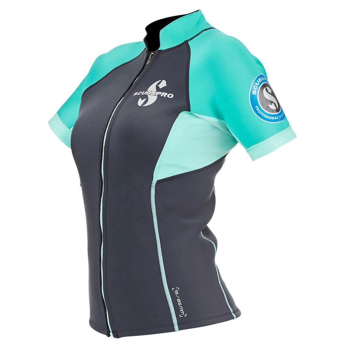 Scubapro Everflex 1.5mm Short Sleeve Womens Top Scuba Diving Wetsuit-Caribbean(Teal)-XS-