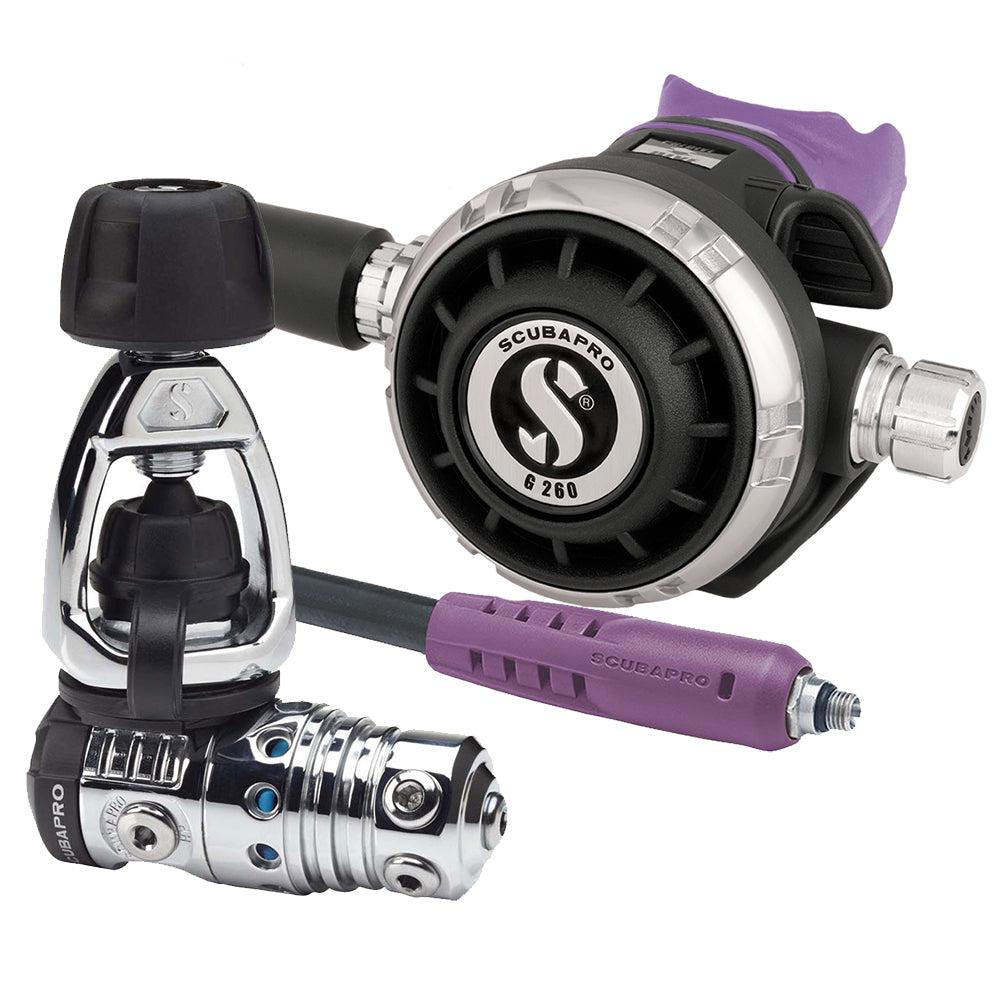 Scubapro MK25 EVO DIN 300/G260 Dive Regulator with Mouthpiece Hose Protector-Purple-YOKE-