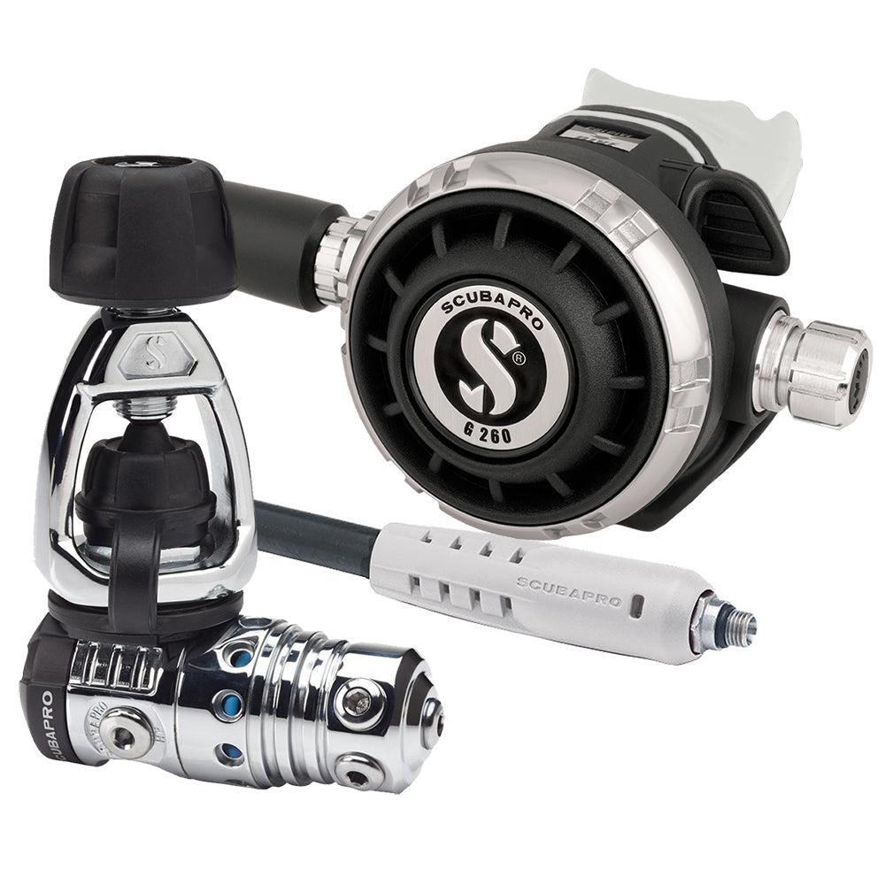 Scubapro MK25 EVO DIN 300/G260 Dive Regulator with Mouthpiece Hose Protector-White-YOKE-
