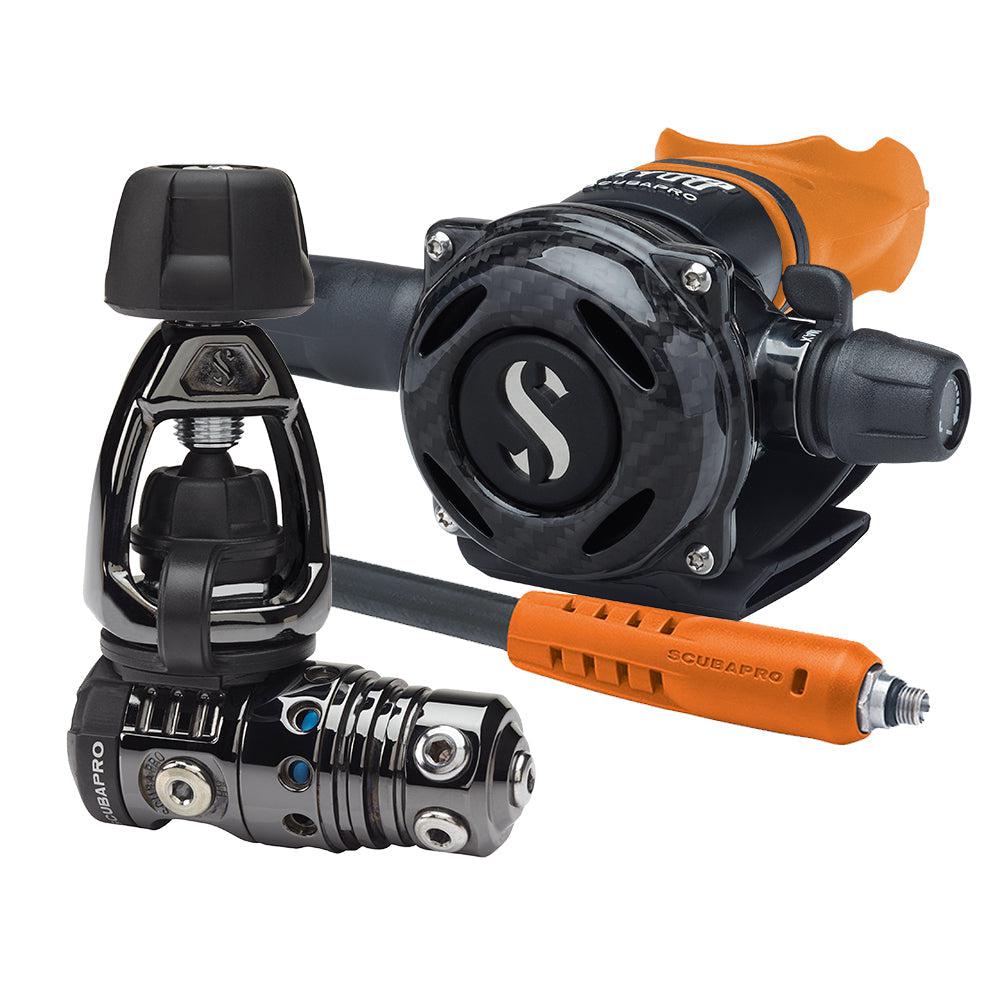 Scubapro MK25 EVO/A700 CARBON BT Dive Regulator DIN with Mouthpiece & Hose Protector-Orange-YOKE-