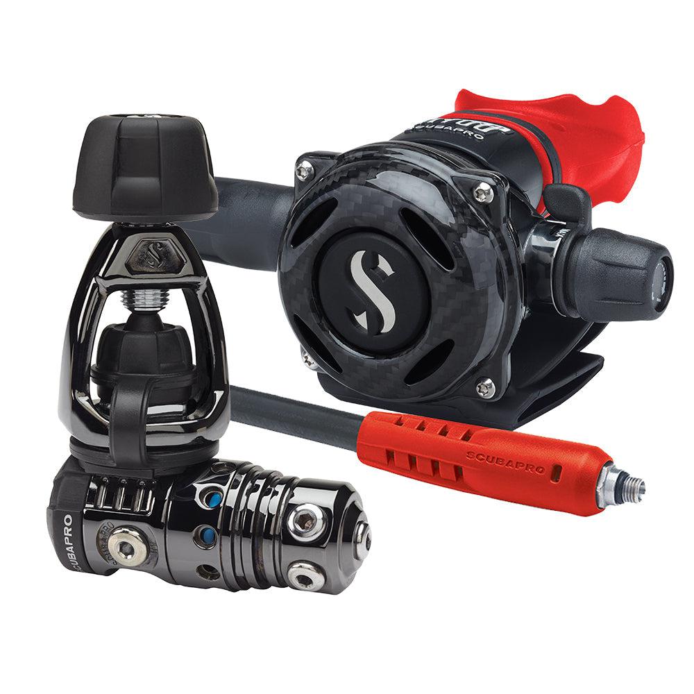 Scubapro MK25 EVO/A700 CARBON BT Dive Regulator DIN with Mouthpiece & Hose Protector-Red-YOKE-