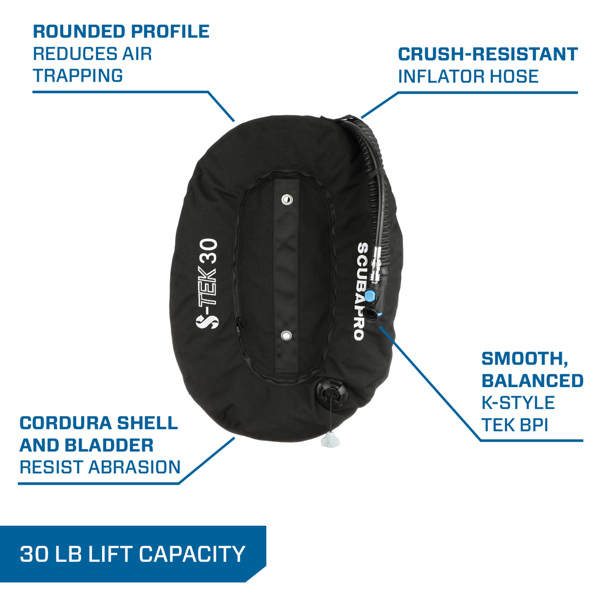 Scubapro S-TEK Donut Wing 30 + S-TEK Pro Harness SS + Single Tank Adapter + Back Shoulder Waist Pad-