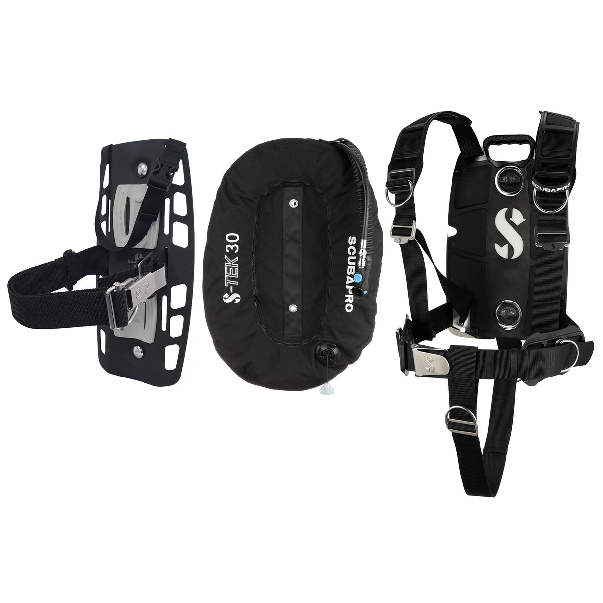 Scubapro S-TEK Donut Wing 30 + S-TEK Pro Harness SS + Single Tank Adapter + Back Shoulder Waist Pad-