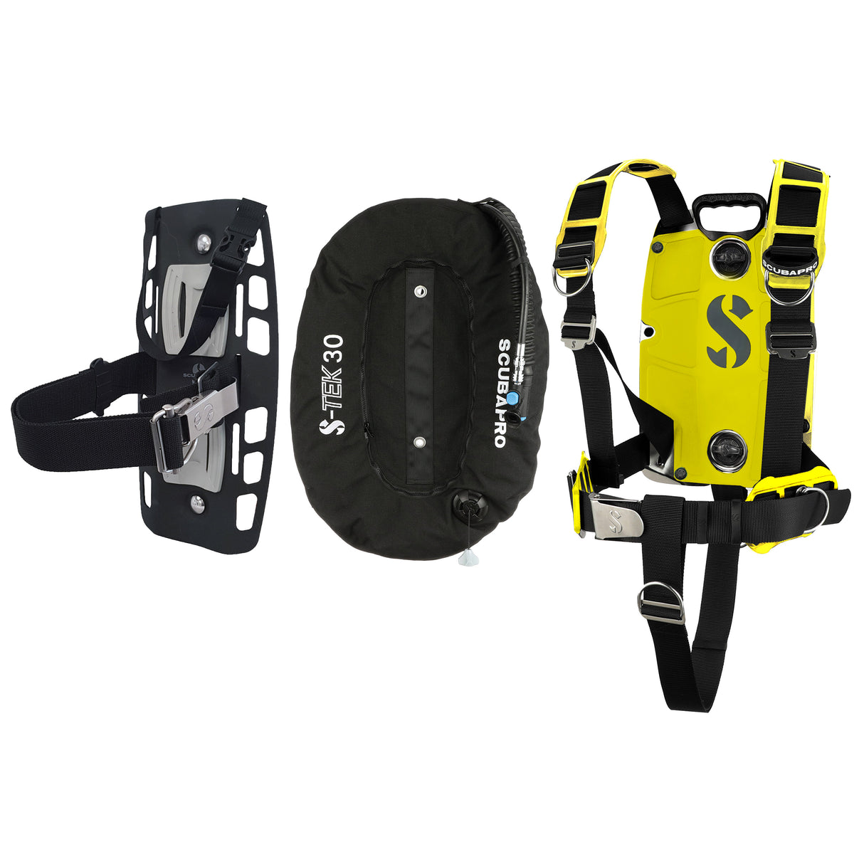 Scubapro S-TEK Donut Wing 30 + S-TEK Pro Harness SS + Single Tank Adapter + Back Shoulder Waist Pad-