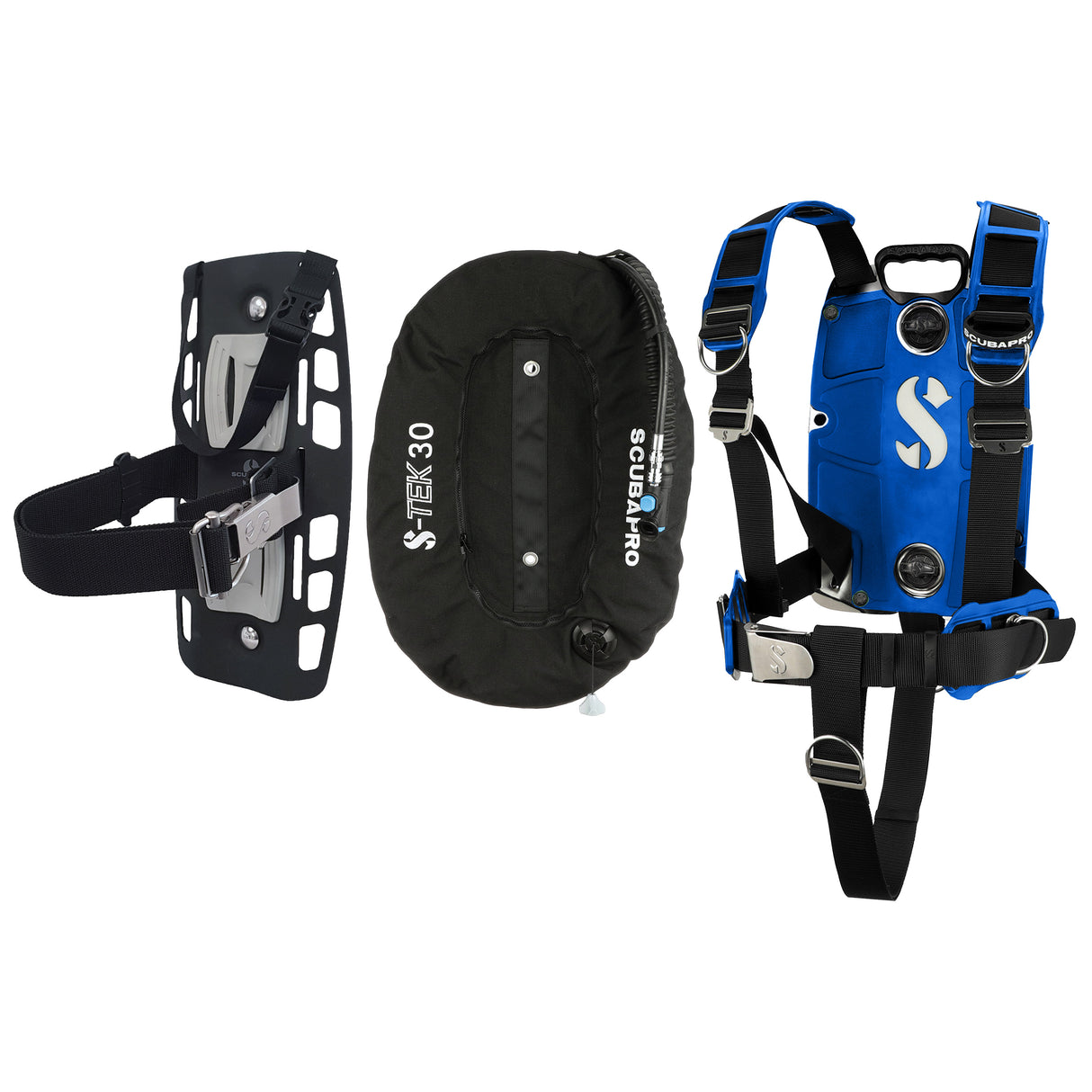 Scubapro S-TEK Donut Wing 30 + S-TEK Pro Harness SS + Single Tank Adapter + Back Shoulder Waist Pad-