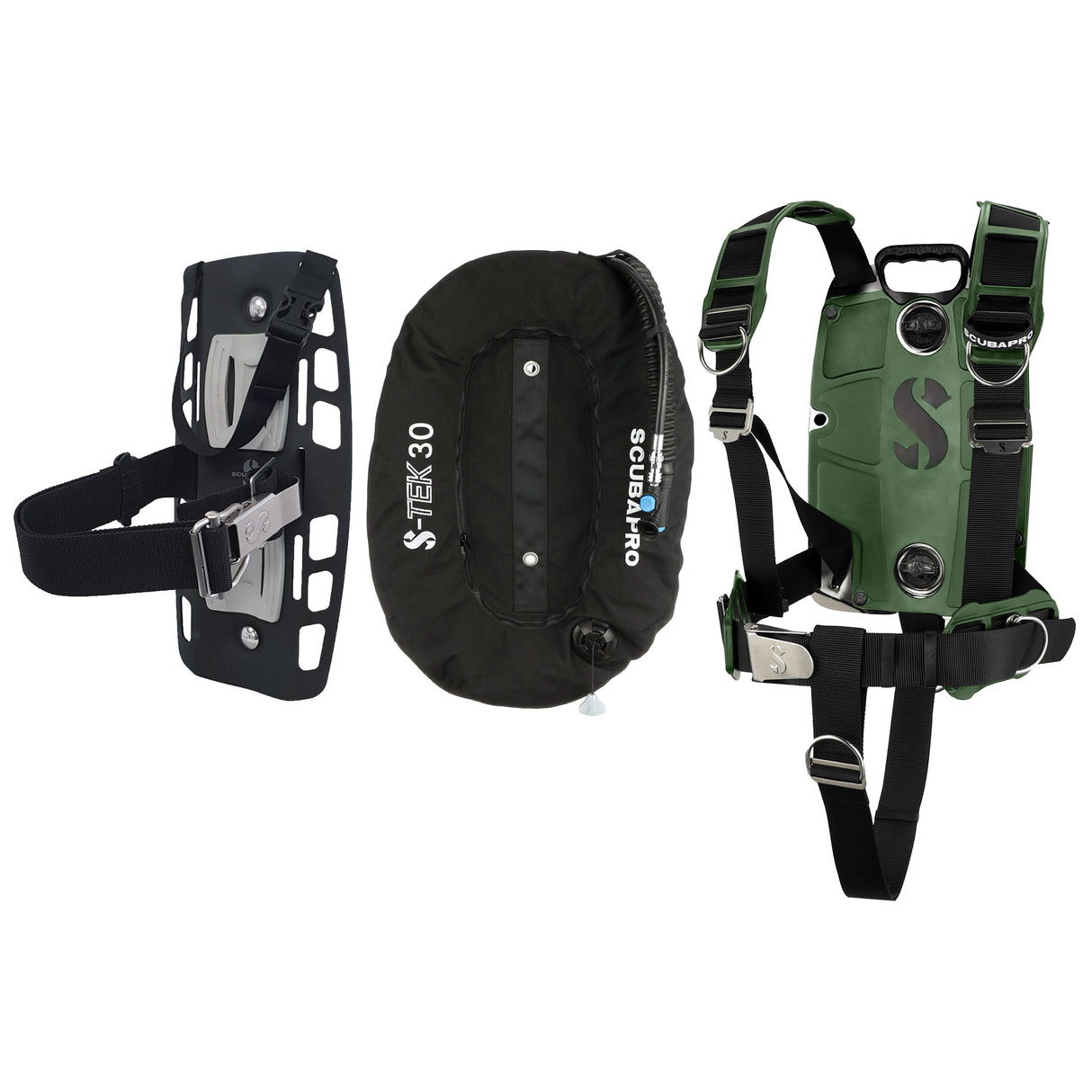 Scubapro S-TEK Donut Wing 30 + S-TEK Pro Harness SS + Single Tank Adapter + Back Shoulder Waist Pad-